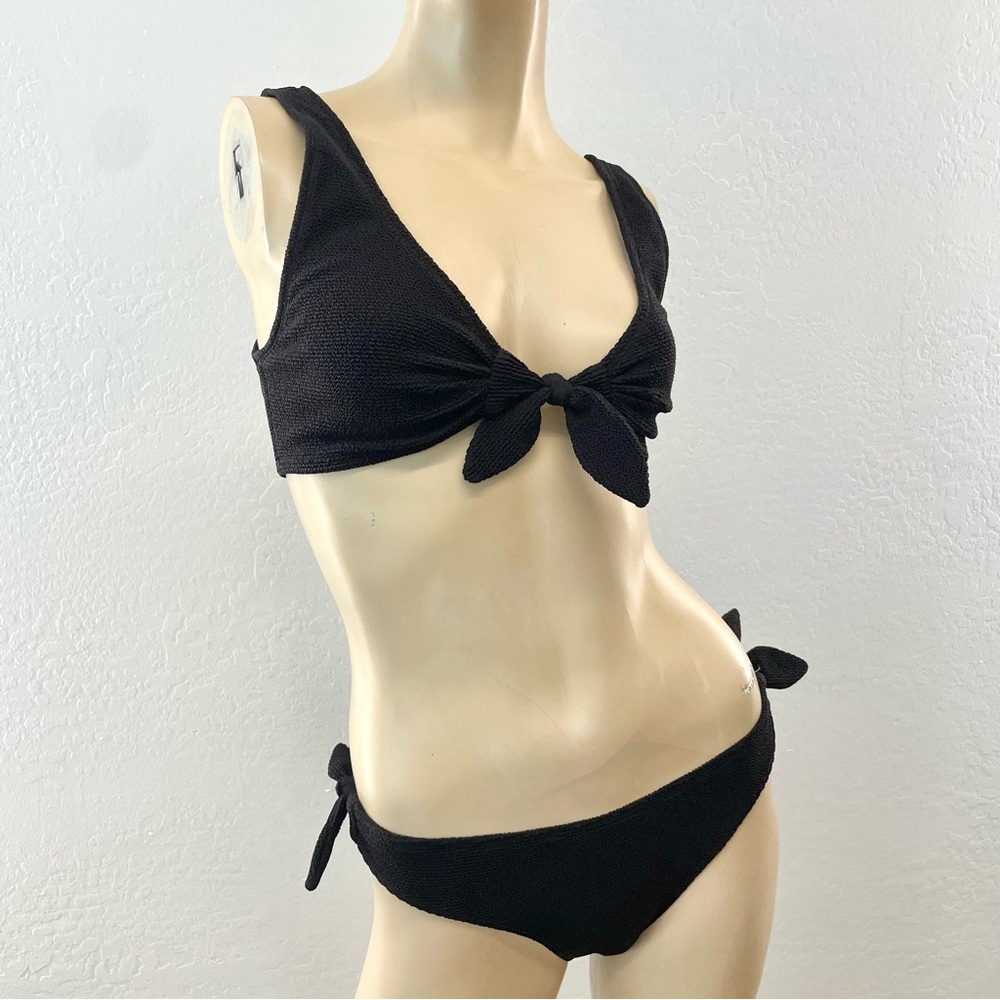 & Other Stories- Black Crepe Tie Up Bikini Minimalist Swimwear- Top 6 / Bottom 8 - Picture 3 of 15